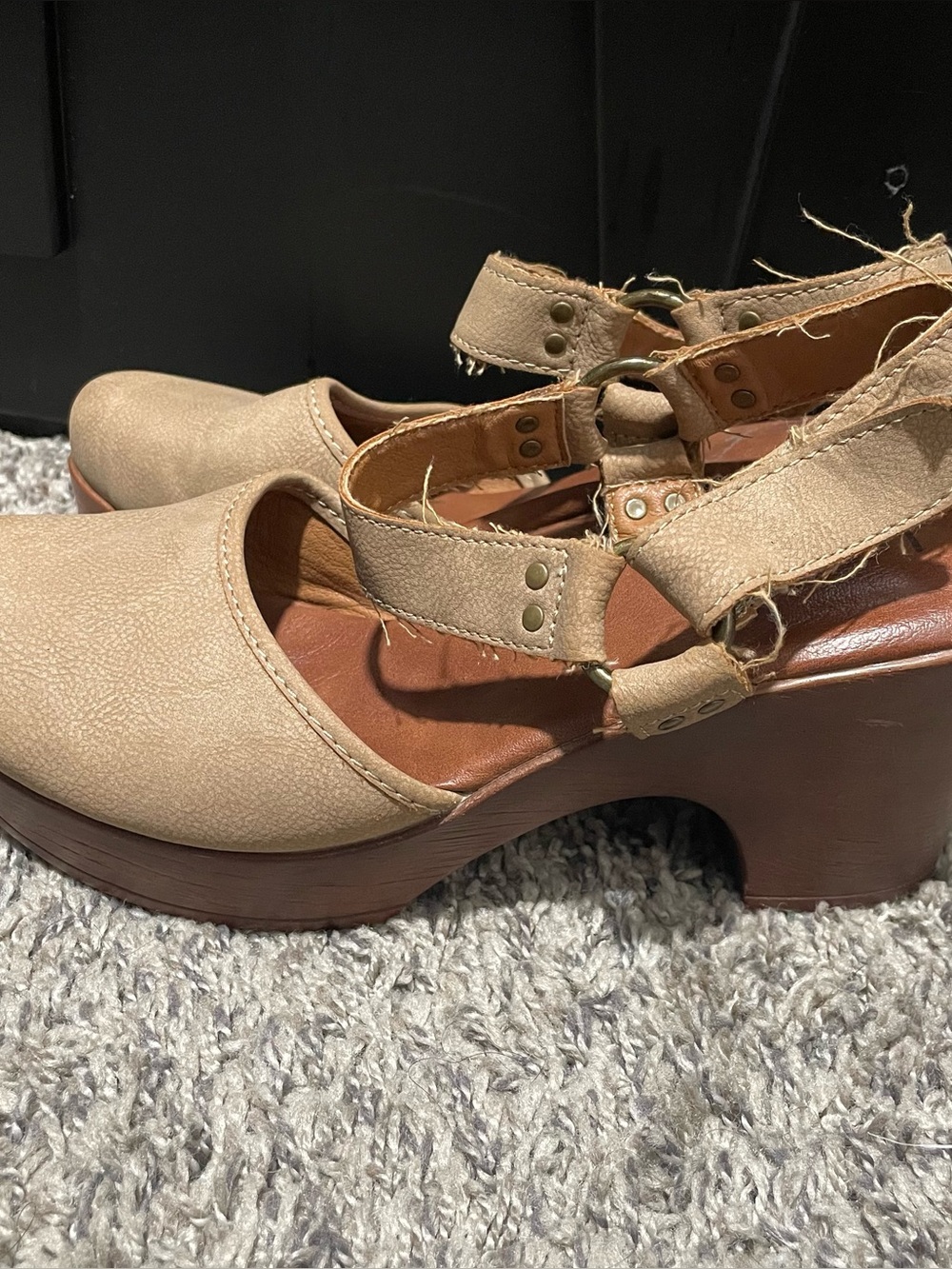 boc Tan Beige Platform Mary Jane Clogs with Ankle Strap
